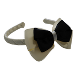 School Woven Double Cherish Bow Headband School Uniform Headband Hair Accessories Pinkberry Kisses Cream Black