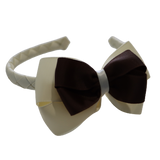 School Woven Double Cherish Bow Headband School Uniform Headband Hair Accessories Pinkberry Kisses Cream Brown