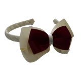 School Woven Double Cherish Bow Headband School Uniform Headband Hair Accessories Pinkberry Kisses Cream Burgundy