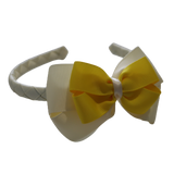 School Woven Double Cherish Bow Headband School Uniform Headband Hair Accessories Pinkberry Kisses Cream Daffodil yellow