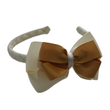 School Woven Double Cherish Bow Headband School Uniform Headband Hair Accessories Pinkberry Kisses Cream Gold