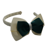 School Woven Double Cherish Bow Headband School Uniform Headband Hair Accessories Pinkberry Kisses Cream Hunter Green