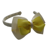 School Woven Double Cherish Bow Headband School Uniform Headband Hair Accessories Pinkberry Kisses Cream Lemon