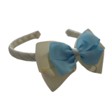 School Woven Double Cherish Bow Headband School Uniform Headband Hair Accessories Pinkberry Kisses Cream Light Blue