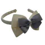School Woven Double Cherish Bow Headband School Uniform Headband Hair Accessories Pinkberry Kisses Cream Light Grey