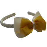 School Woven Double Cherish Bow Headband School Uniform Headband Hair Accessories Pinkberry Kisses Cream Mazie Yellow 