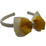 School Woven Double Cherish Bow Headband School Uniform Headband Hair Accessories Pinkberry Kisses Cream Mazie Yellow