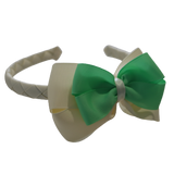 School Woven Double Cherish Bow Headband School Uniform Headband Hair Accessories Pinkberry Kisses Cream Mint Green