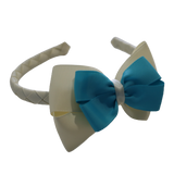 School Woven Double Cherish Bow Headband School Uniform Headband Hair Accessories Pinkberry Kisses Cream Misty Turquoise