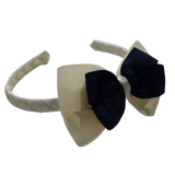 School Woven Double Cherish Bow Headband School Uniform Headband Hair Accessories Pinkberry Kisses Cream Navy Blue