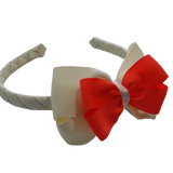 School Woven Double Cherish Bow Headband School Uniform Headband Hair Accessories Pinkberry Kisses Cream Neon Orange