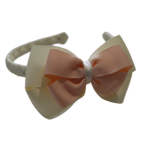 School Woven Double Cherish Bow Headband School Uniform Headband Hair Accessories Pinkberry Kisses Cream Peach 