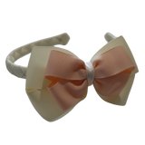 School Woven Double Cherish Bow Headband School Uniform Headband Hair Accessories Pinkberry Kisses Cream Peach