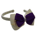 School Woven Double Cherish Bow Headband School Uniform Headband Hair Accessories Pinkberry Kisses Cream Purple 