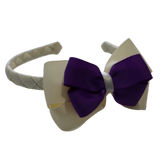 School Woven Double Cherish Bow Headband School Uniform Headband Hair Accessories Pinkberry Kisses Cream Purple