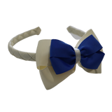 School Woven Double Cherish Bow Headband School Uniform Headband Hair Accessories Pinkberry Kisses Cream Royal Blue