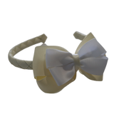 School Woven Double Cherish Bow Headband School Uniform Headband Hair Accessories Pinkberry Kisses Cream White