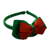 School Woven Double Cherish Bow Headband School Uniform Headband Hair Accessories Pinkberry Kisses Emerald Green Autumn Orange