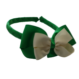School Woven Double Cherish Bow Headband School Uniform Headband Hair Accessories Pinkberry Kisses Emerald Green Cream