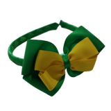 School Woven Double Cherish Bow Headband School Uniform Headband Hair Accessories Pinkberry Kisses Emerald Green Daffodil Yellow
