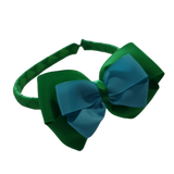 School Woven Double Cherish Bow Headband School Uniform Headband Hair Accessories Pinkberry Kisses emerald Green Misty Turquoise