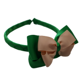 School Woven Double Cherish Bow Headband School Uniform Headband Hair Accessories Pinkberry Kisses Emerald Green Peach