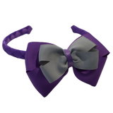 School Woven Double Cherish Bow Headband School Uniform Headband Hair Accessories Pinkberry Kisses Grape Light Grey