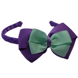 School Woven Double Cherish Bow Headband School Uniform Headband Hair Accessories Pinkberry Kisses Grape Pastel Green
