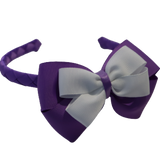 School Woven Double Cherish Bow Headband School Uniform Headband Hair Accessories Pinkberry Kisses Grape White