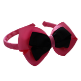 School Woven Double Cherish Bow Headband School Uniform Headband Hair Accessories Pinkberry Kisses Hot Pink Black