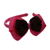 School Woven Double Cherish Bow Headband School Uniform Headband Hair Accessories Pinkberry Kisses Hot Pink Brown