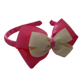 School Woven Double Cherish Bow Headband School Uniform Headband Hair Accessories Pinkberry Kisses Hot Pink Cream