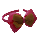 School Woven Double Cherish Bow Headband School Uniform Headband Hair Accessories Pinkberry Kisses Hot Pink Gold