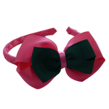 School Woven Double Cherish Bow Headband School Uniform Headband Hair Accessories Pinkberry Kisses Hot Pink Hunter Green