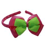 School Woven Double Cherish Bow Headband School Uniform Headband Hair Accessories Pinkberry Kisses Hot Pink Key Lime 