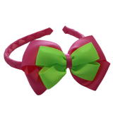 School Woven Double Cherish Bow Headband School Uniform Headband Hair Accessories Pinkberry Kisses Hot Pink Key Lime
