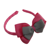 School Woven Double Cherish Bow Headband School Uniform Headband Hair Accessories Pinkberry Kisses Hot Pink Light Grey