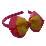 School Woven Double Cherish Bow Headband School Uniform Headband Hair Accessories Pinkberry Kisses Hot Pink Mazie Yellow