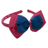 School Woven Double Cherish Bow Headband School Uniform Headband Hair Accessories Pinkberry Kisses Hot Pink Methyl Blue 