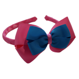 School Woven Double Cherish Bow Headband School Uniform Headband Hair Accessories Pinkberry Kisses Hot Pink Methyl Blue