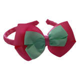 School Woven Double Cherish Bow Headband School Uniform Headband Hair Accessories Pinkberry Kisses Hot Pink Pastel Green