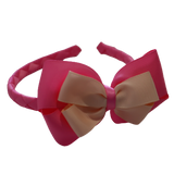 School Woven Double Cherish Bow Headband School Uniform Headband Hair Accessories Pinkberry Kisses Hot Pink Peach