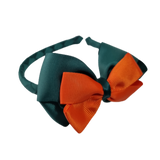 School Woven Double Cherish Bow Headband School Uniform Headband Hair Accessories Pinkberry Kisses Hunter Green Autumn Orange