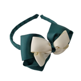 School Woven Double Cherish Bow Headband School Uniform Headband Hair Accessories Pinkberry Kisses Hunter Green Cream Ivory