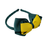 School Woven Double Cherish Bow Headband School Uniform Headband Hair Accessories Pinkberry Kisses Hunter Green Daffodil Yellow