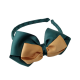 School Woven Double Cherish Bow Headband School Uniform Headband Hair Accessories Pinkberry Kisses Hunter Green Gold