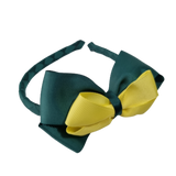 School Woven Double Cherish Bow Headband School Uniform Headband Hair Accessories Pinkberry Kisses Hunter Green Lemon Yellow