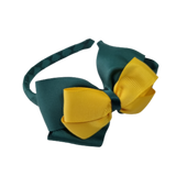 School Woven Double Cherish Bow Headband School Uniform Headband Hair Accessories Pinkberry Kisses Hunter Green Maize Yellow