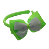 School Woven Double Cherish Bow Headband School Uniform Headband Hair Accessories Pinkberry Kisses Key Lime White