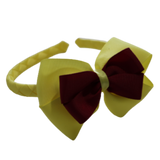 School Woven Double Cherish Bow Headband School Uniform Headband Hair Accessories Pinkberry Kisses Lemon Yellow Burgundy
